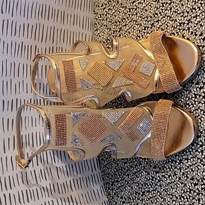 Glam Rose Gold & Silver Rhinestone Slingback Heels – Size 8.5W